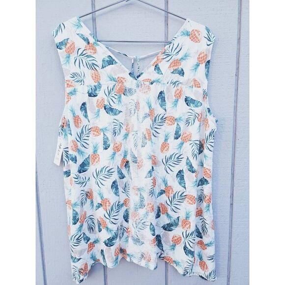 Style & Co. Womens Tank Pineapple Toss Shark Bite Hem Plus 2X New - Picture 3 of 10
